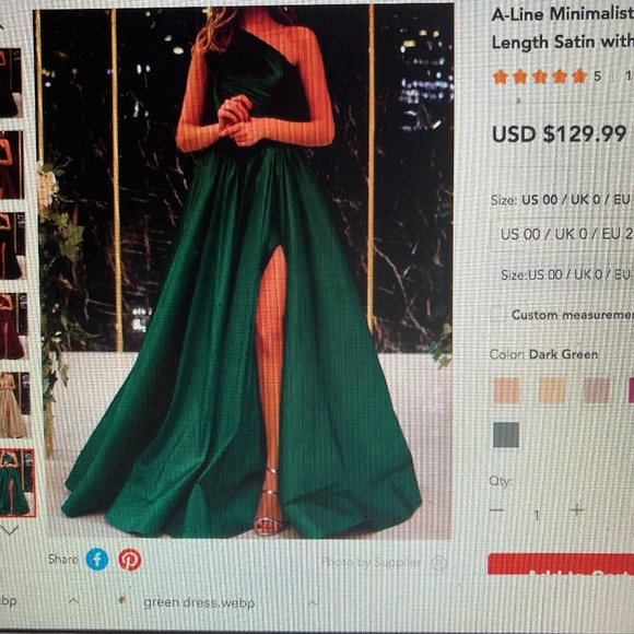 Formal gown, green, one shoulder US 12/UK 14 - Picture 1 of 3